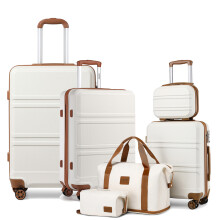 (Cream, 12+20+24+28+Travel bag) 6 Piece ABS Suitcase Set With Travel Bag Suitcase