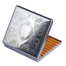 (As show, One size) 1pcs Embossed Stainless Steel Metal Cigarette Box Portable Anti - Compression Cigarette Box Men Rough Smoke Fashion Individual receptacle box,Cigarett