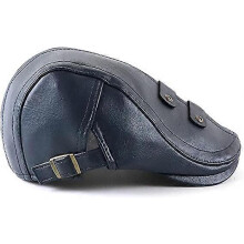 (As show, One size) BlueMen's Flat Cap Hat Adjustable Flat Beret PU Leather 56-60cm
