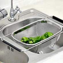 (As show, One size) Stainless steel drain basket with retractable and micro-perforated colander for fruits and vegetables