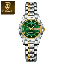 (Silver Gold Dark Green) Womens Stainless Steel Quartz Watch Waterproof Luminous Date Wristwatch Gift Hot