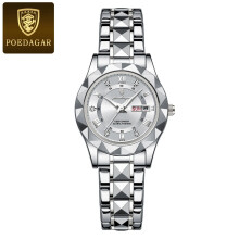(Silver White) Womens Stainless Steel Quartz Watch Waterproof Luminous Date Wristwatch Gift Hot