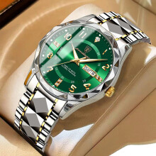 (Silver Gold Green Face) Mens Quartz Watches 30M Waterproof Luminous Date Stainless Steel Wristwatches Hot
