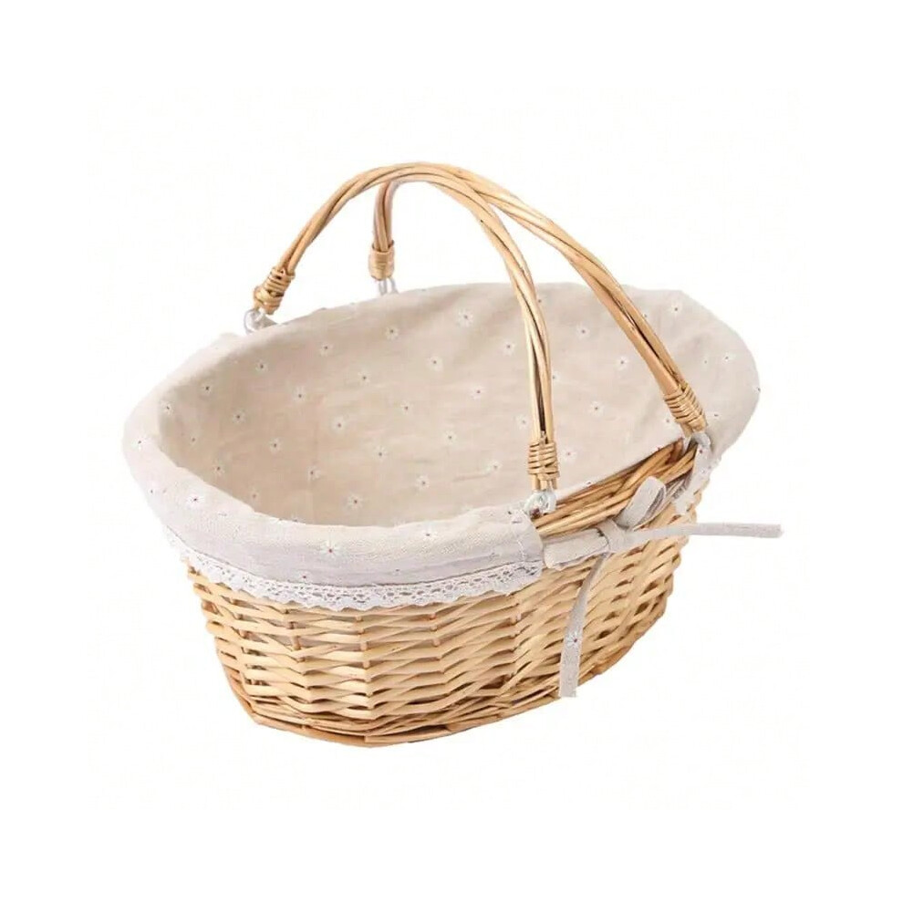 (Khaki) Gift Flower Girl Basket For Kids Woven Wicker Flower Picnic Gift Flower Girl Basket For Kidss Storage Wedding Girl Willow