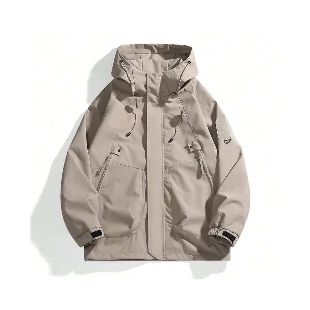 (Khaki, S(40-55kg)) Unisex Outdoor Waterproof Jacket Windbreaker Coat Autumn Breathable Fishing Camping Windproof Jackets Men Women Clothing
