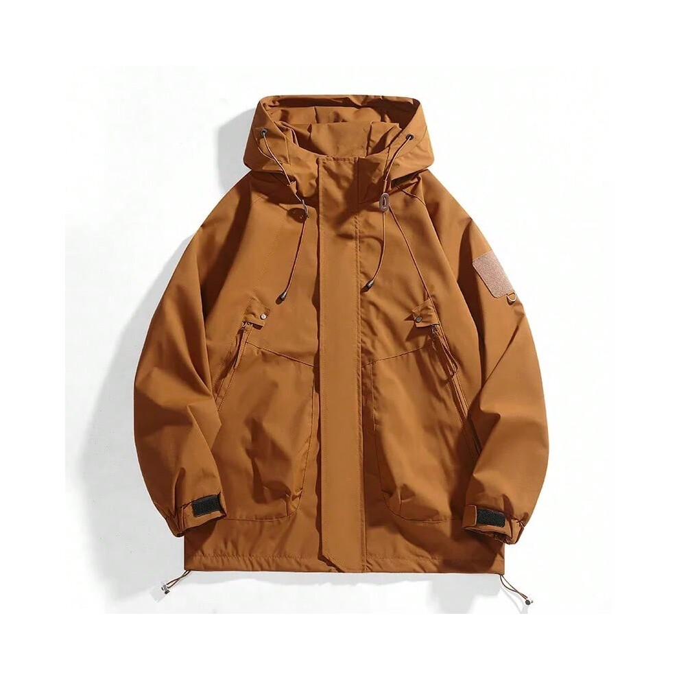 (Caramel, XXL(80-90kg)) Unisex Outdoor Waterproof Jacket Windbreaker Coat Autumn Breathable Fishing Camping Windproof Jackets Men Women Clothing