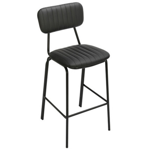 Belluno Kitchen Bar Stool with Fixed Height and Backrest, Black