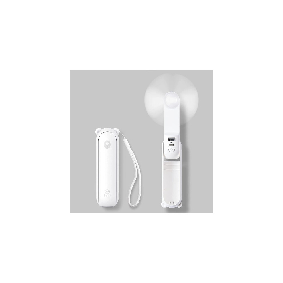 JISULIFE Handheld Mini Fan, 3 IN 1 Hand Fan, Portable USB Rechargeable Small Pocket Fan, Battery Operated Fan, White