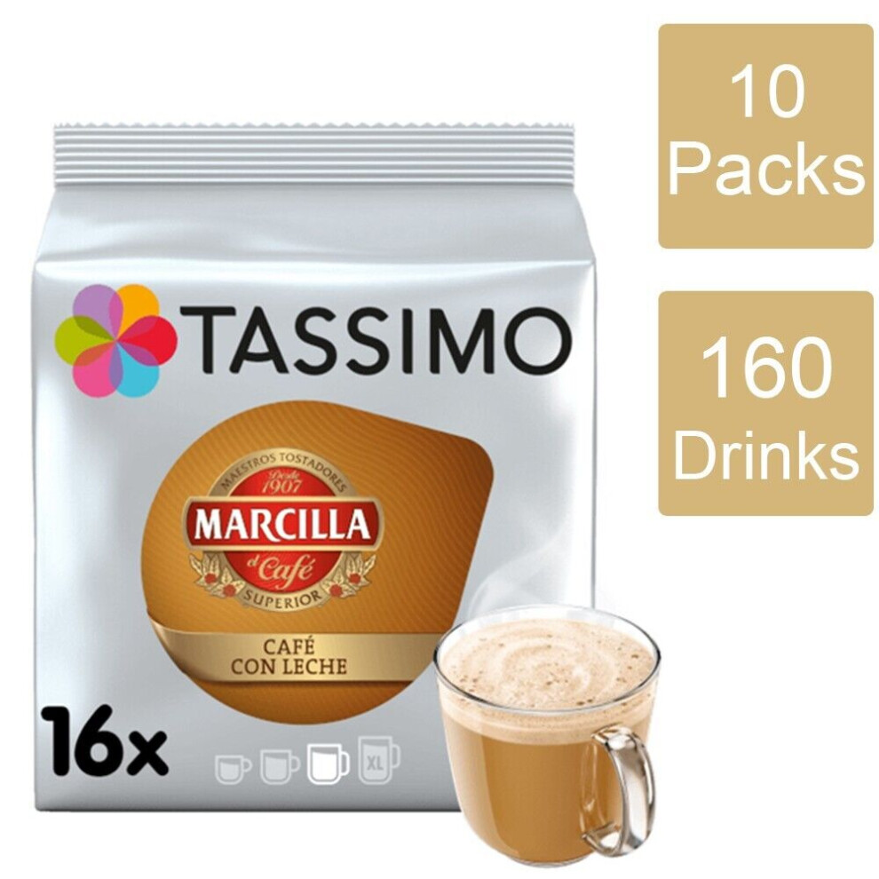 Tassimo Marcilla Cafe Con Leche Coffee Pods X16 (Pack Of 10, Total 160 Pods)