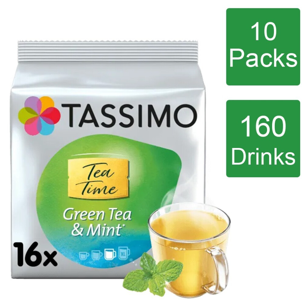 Tassimo Tea Time Tea & Mint Coffee Pods X16 (Pack Of 10, Total 160 Pods) Green