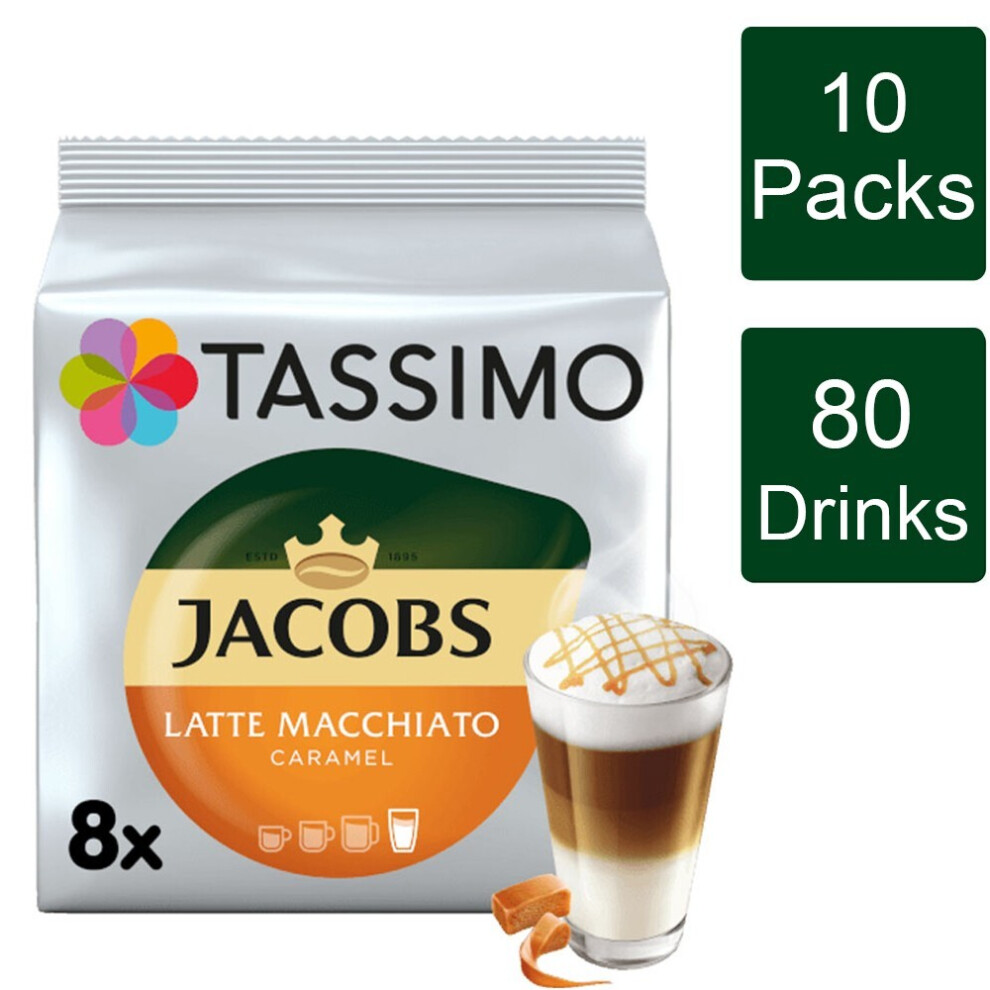 Tassimo Jacobs Latte Macchiato Caramel Coffee Pods X8 (Pack Of 10, Total 80 Pods)