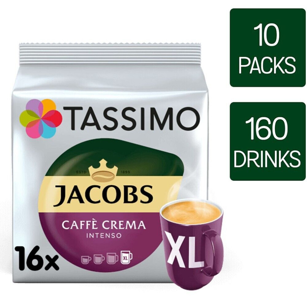 Tassimo Jacobs Caffe Crema Intenso Xl Coffee Pods X16 (Pack Of 10, Total 160 Pods)