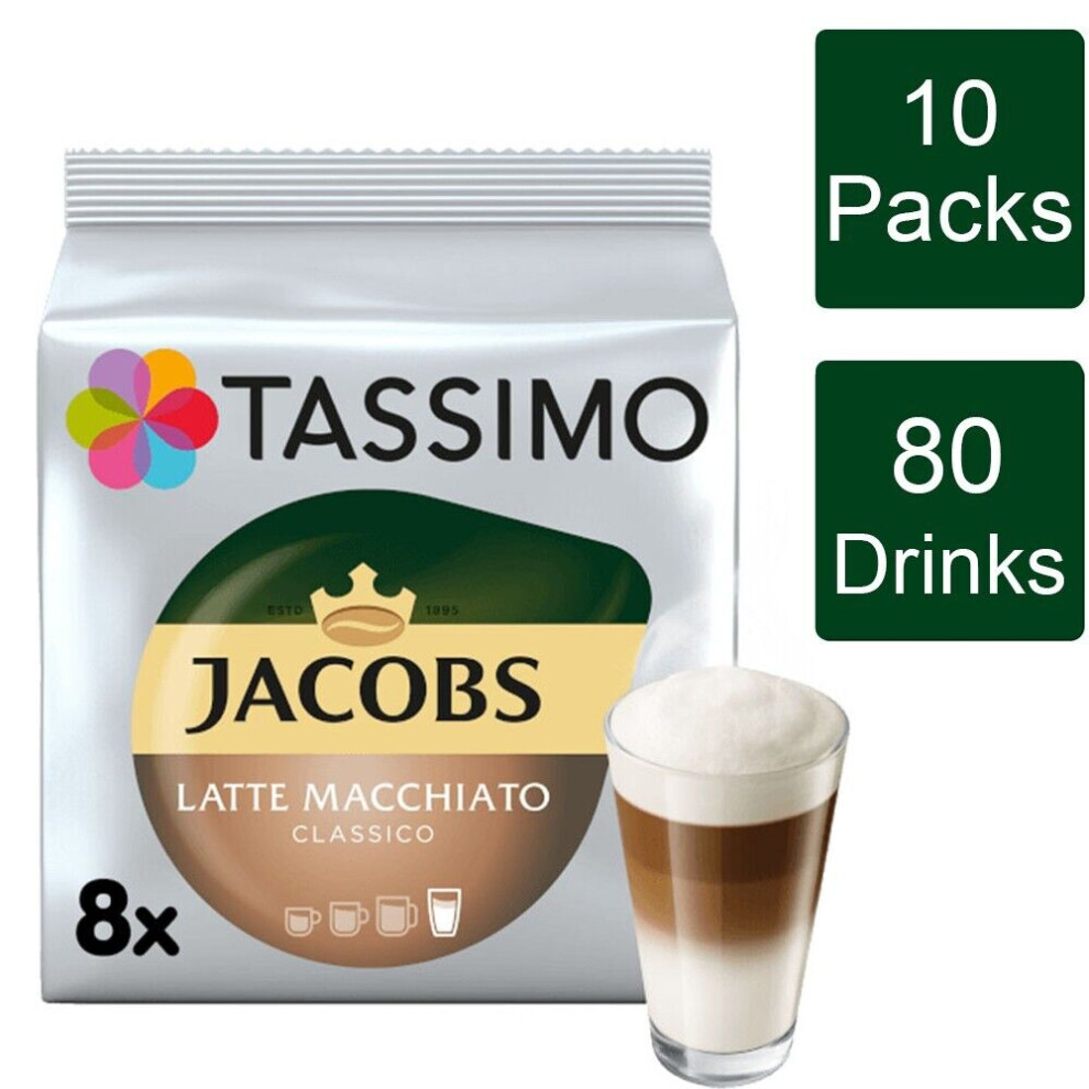 Tassimo Jacobs Latte Macchiato Coffee Pods X8 (Pack Of 10, Total 80 Pods)