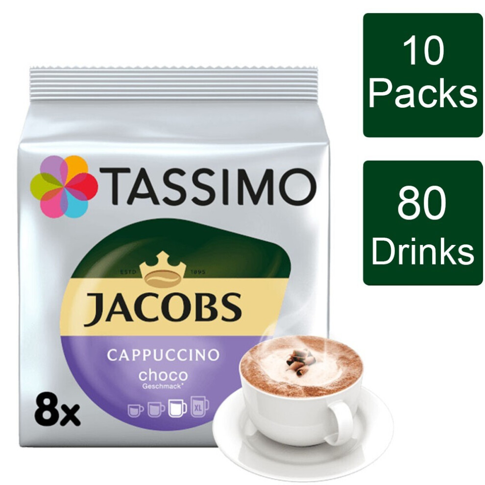Tassimo Jacobs Cappuccino Choco Coffee Pods X8 (Pack Of 10, Total 80 Pods)