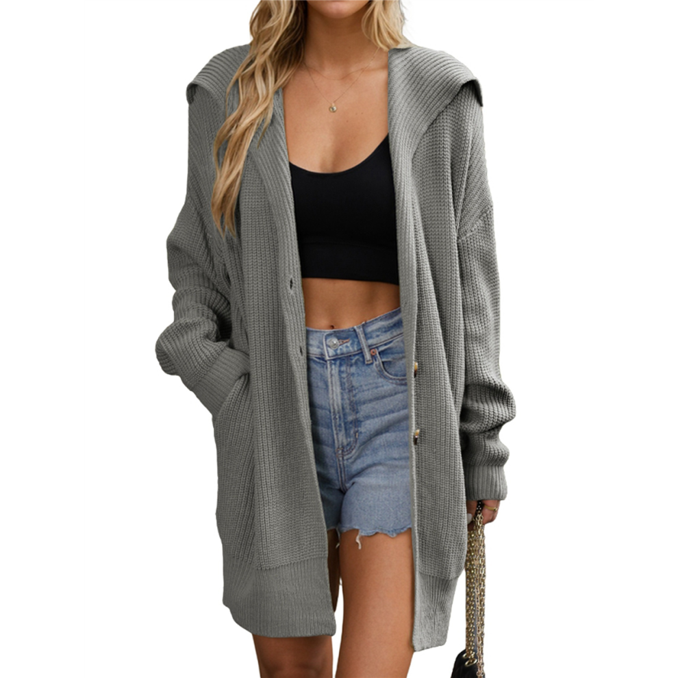 (S, Grey) Women'S Button Down Cardigan Sweaters Oversized Lapel Chunky Warm Loose Soft Knit Outwear S-image-OPC-PHNXTBH-NEW