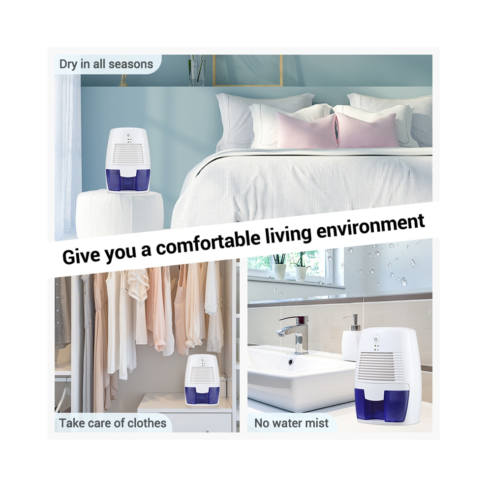 Déshumidificateur portable 500 ml, absorbeur d'humidité silencieux, sécheur d'air pour maison, bureau, cuisine, désodorisant, prise USB