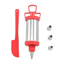 (As show, One size) Red Kitchen Storage Accessory Stainless Steel Cream Gun Cupcake Injector/Icing Decorating Set