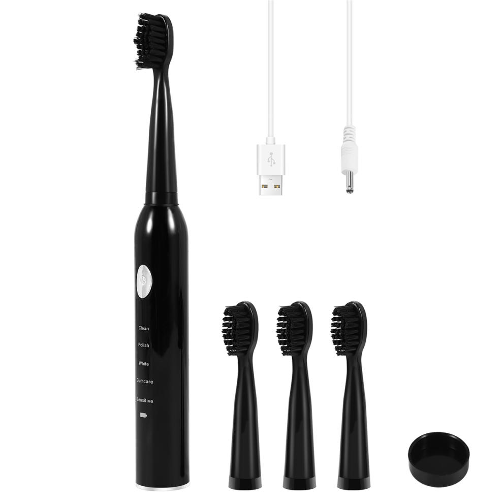 Jehiatek Black Ultrasonic Electric Toothbrush Charging Tooth Brushes Washable Electronic Whitening Teeth Adult Brush,