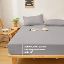 (Grey, King (150 x 200 cm)) Fitted Sheet Bed Sheets Extra Deep 25CM Single Double King Sizes