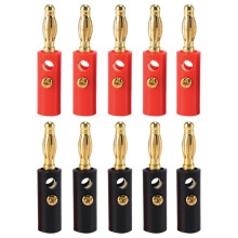 10x Gold-Plated Banana Speaker Plugs, Screw-On 4mm, Red & Black, Fits 2–5mm Wire, No Solder Needed