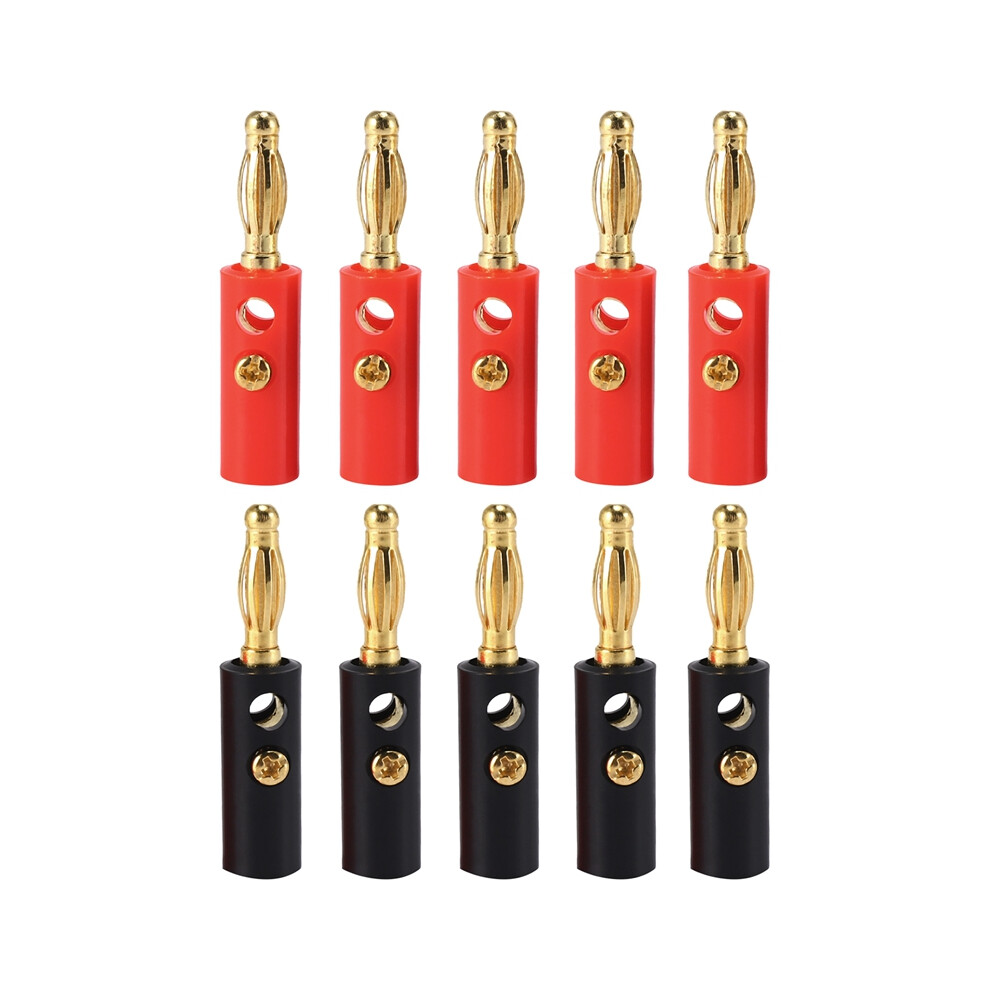 Jehiatek 10X -Plated Banana Speaker Plugs, Screw-On 4Mm, & Fits 2–5Mm Wire, No Solder Needed Gold/Red/Black