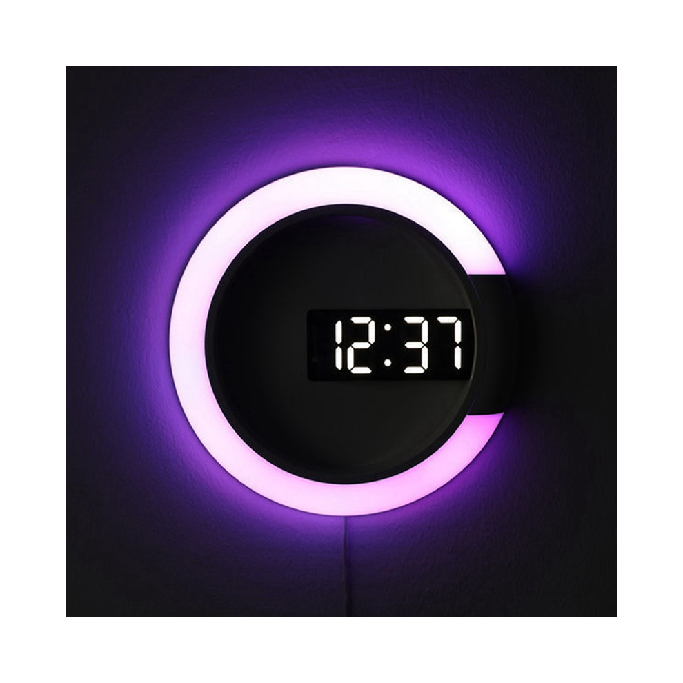 Orologio Da Parete Digitale A Led Con Display Della Temperatura, 7 Colori, 3D, Decorazione Per Camera Da Letto E Soggiorno, Specchio Con Allarme-image