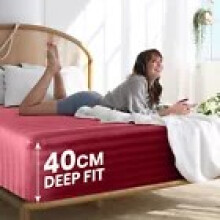 (Burgundy, Single 91 x 190 cm) 2 Stripe Fitted Sheets Set - Extra Deep 40cm - Super Soft and Durable - Ideal for All Bed Sizes
