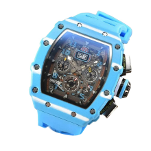 Orologio da uomo di lusso in stile meccanico, impermeabile, con 6 lancette e funzione di secondo giro, al quarzo a forma di botte di vino, 5