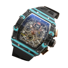 Orologio da uomo di lusso in stile meccanico, impermeabile, con 6 lancette, cronografo al quarzo a forma di botte di vino, 3