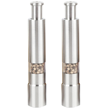 2PCS Manual Salt and Pepper Grinder Set Stainless Steel Push Button Thumb for Black Sea