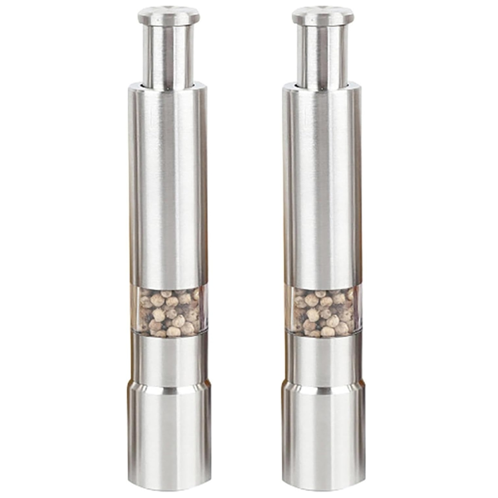 2PCS Manual Salt and Pepper Grinder Set Stainless Steel Push Button Thumb for Black Sea