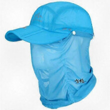 (blue) UV Sun Shield Wide Brim Outdoor Hat with Detachable Neck Cover for Fishing