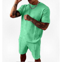 (L, green) Men's 2-Piece Activewear Set, Breathable T-Shirt and Shorts for Sports