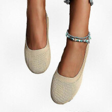 (37, Beige) Women's Breathable Knit Round Toe Flat Comfortable Casual Slip-On Shoes