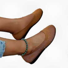 (36, Brown) Women's Breathable Knit Round Toe Flat Comfortable Casual Slip-On Shoes