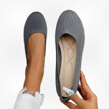 (36, Grey) Women's Breathable Knit Round Toe Flat Comfortable Casual Slip-On Shoes