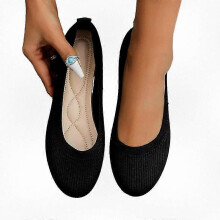 (39, Black) Women's Breathable Knit Round Toe Flat Comfortable Casual Slip-On Shoes