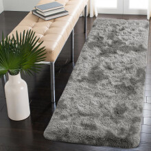 (Tye Dye Silver, 60cm x 220cm (2ft x 7ft 3")_Runner.) Extra Large Shaggy Rugs Nonslip Grey Black Soft Fluffy Living Room Bedroom Carpets Kitchen Hallway Runner Rug