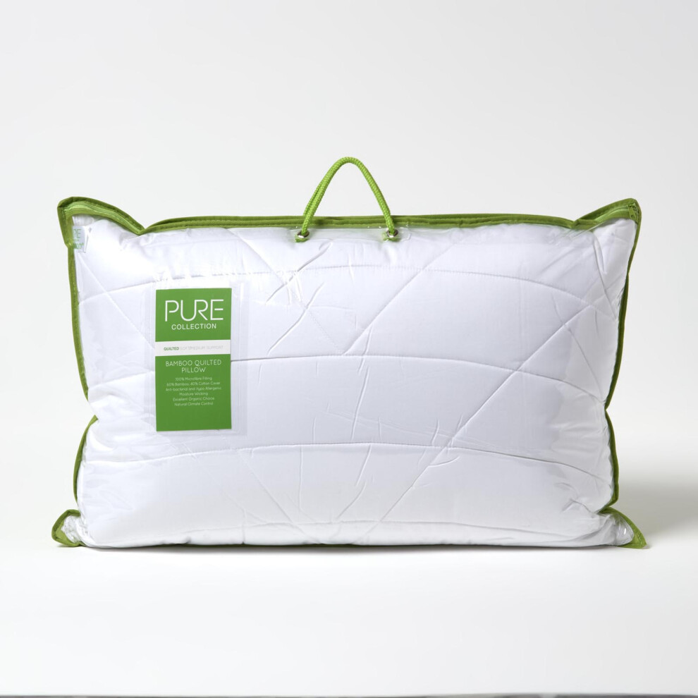 Homescapes Luxury Organic Bamboo Pillow For Back Sleepers, 50 X 75 Cm White