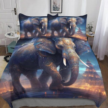 Creative Elephant Print Duvet Cover Set Soft Microfiber Bedding 3 Pieces with Zipper Closure for Teens and Adults
