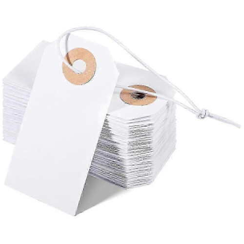 100 Pack Blank Hang Tags with Elastic String Reinforced Writable Tags 2.75x1.37 Inch
