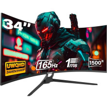 34 Inch Ultrawide Curved Gaming Monitor, 1500R PC Screen 165hz WQHD 3440x1440p Monitor, Curved Computer Display with FreeSync & Eye-Care Technology