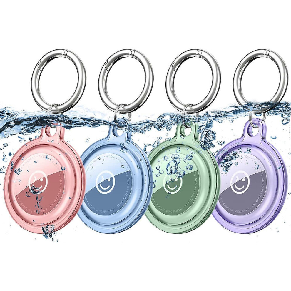 (As Show, One Size) 4-Piece Watch Case Compatible With Apple Airtag Keyring (Multi Color), 4-Piece Waterproof Airtag Holder With Keychain, Tpu Silicon Light 4704245240493