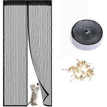 (As show, One size) Magnetic fly screen window for doors (black, 80x210 cm), heavy-duty mosquito net fly screen, Patio insect screen window with strong magnet and full fr