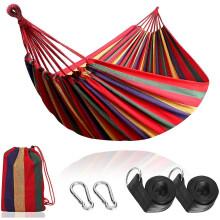 (As show, One size) Garden hammock 280x 150 cm cotton, load 200 kg, rainbow bands with bag for garden, yard, beach, hiking, hiking