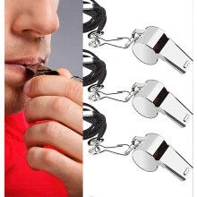 (As show, One size) Set of 3 Stainless Steel Whistles, Sports Whistles with Lanyard, Extra Loud Referee Coach Whistle for School Sports Football Basketball Emergency Life