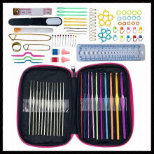 (As show, One size) 100 PCS Knitting Necessary Accessories 22PCS Aluminum Knitting Crochet Hooks Assortment Tool Kit Pink Leather For Beginner or Casual Work