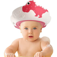 (As show, One size) Baby Shower Hat, Child Bath Cap Visor, Adjustable Baby Shower Cap for Eye, Ear and Face Protection (Red)