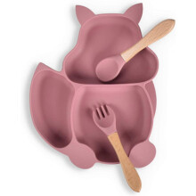 (As show, One size) (Squirrel-Pink)Children Tableware Set Baby Suction Cup Plate Silicone Baby Plate Placemat Placemat Silicone Baby Tableware Set Plate,for Training Eati