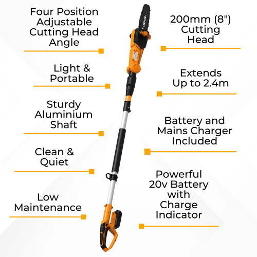 Cordless Pole Saw - Lightweight Electric Tree Pruner - Extends 2.4m 1